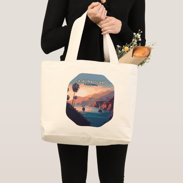 Bolso De Tela Gigante Catalina Island California Boats Sunset Retro (Anverso (producto))