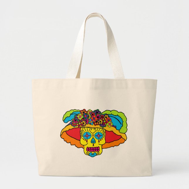 Bolso De Tela Gigante Catrina Sugar Skull (Frente)