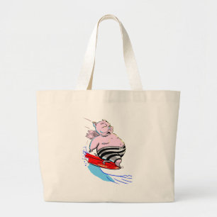 Bolso De Tela Gigante cerdo que practica surf