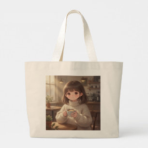 Bolso De Tela Gigante Chica Caprichosa con Tote de Café