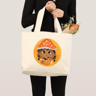 Bolso De Tela Gigante Chica en un disfraz de Halloween con hongo agaric