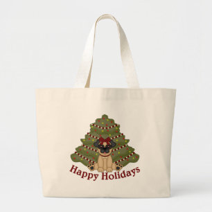 Bolso De Tela Gigante Chica Pug y vacaciones de árbol