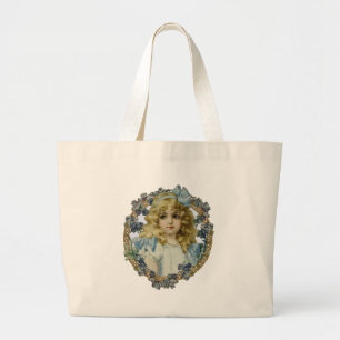 Bolso De Tela Gigante Chica Vintage con Lazo Azul Victoriano y Flores