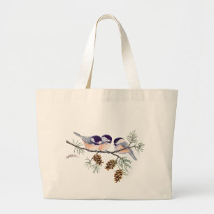 Bolso De Tela Gigante CHICKADEE & PINE CONES de SHARON SHARPE