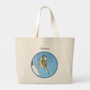Bolso De Tela Gigante Chickadee Winter Feeder Pintura original de pájaro