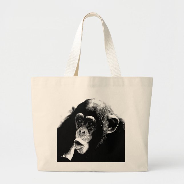 Bolso De Tela Gigante Chimpancé blanco negro (Frente)