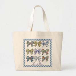 Bolso De Tela Gigante Chinoiserie Bows Checkerboard Pattern