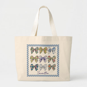 Bolso De Tela Gigante Chinoiserie Bows Checkerboard Pattern