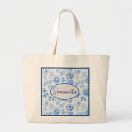Bolso De Tela Gigante 💙 Chinoiserie Floral Personalizado Día de la Madr