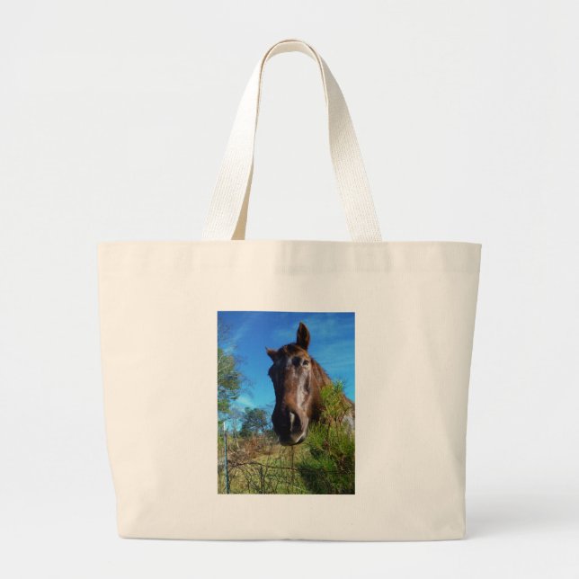 Bolso De Tela Gigante Cielo azul de caballo marrón y crema (Frente)