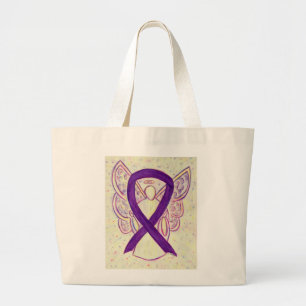 Bolso De Tela Gigante Cinta de conciencia púrpura Personalizado Art Tote