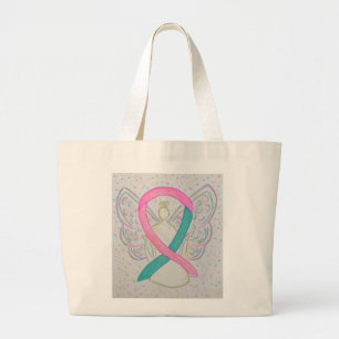 Bolso De Tela Gigante Cinta de sensibilización rosa y Verde azulada Pers