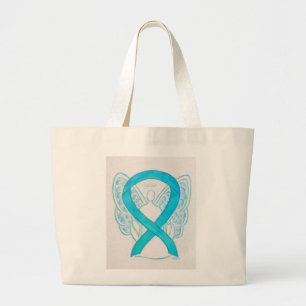 Bolso De Tela Gigante Cinta de sensibilización turquesa Personalizado Ar