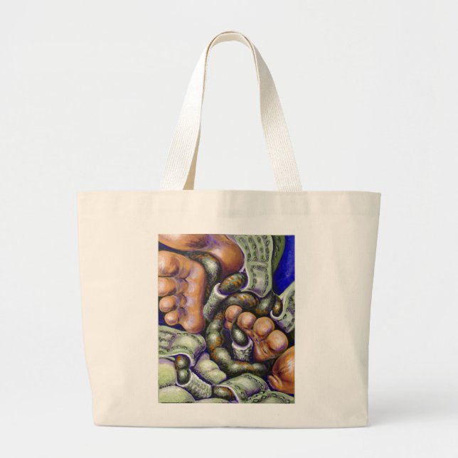 Bolso De Tela Gigante Cintas de zapatos y dedos del pie del bolso… (Frente)