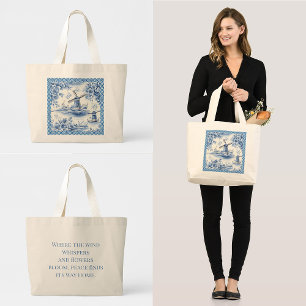 Bolso De Tela Gigante Cita de borde de azulejo floral del molino de vien