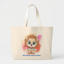 Bolso De Tela Gigante Cita de león personalizado bebiendo té bobba