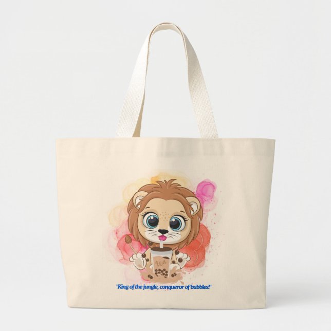 Bolso De Tela Gigante Cita de león personalizado bebiendo té bobba (Frente)