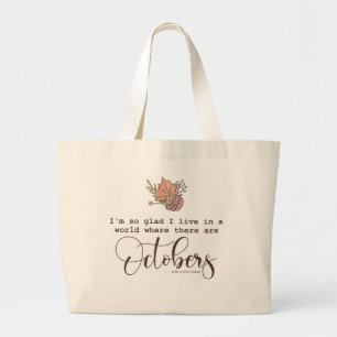 Bolso De Tela Gigante Cita De Otoño "Feliz De Vivir En Un Mundo"