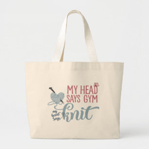 Bolso De Tela Gigante Cita de Tejer Mi Cabeza dice Gimnasio Mi Corazón d