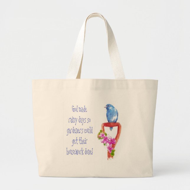 Bolso De Tela Gigante Cita divertida de jardinería, Bluebird (Frente)