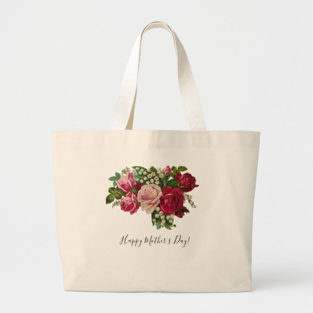 Bolso De Tela Gigante Clásicos Rosas victorianos Lily of Valley Romance (Frente)