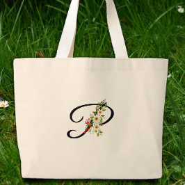 Bolso De Tela Gigante Classic monogram P red white flower mother gift