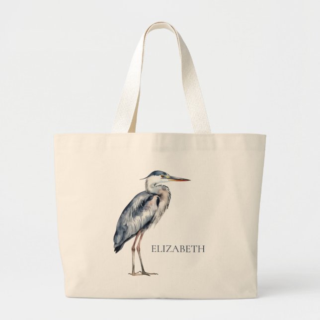 Bolso De Tela Gigante Coastal Blue Heron Bird Personalized (Frente)
