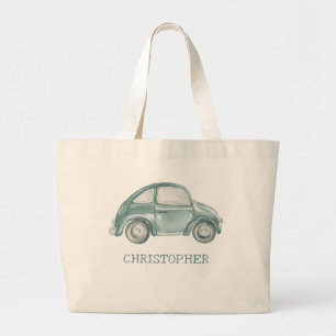 Bolso De Tela Gigante Coche de buggy de color de agua verde vintage retr