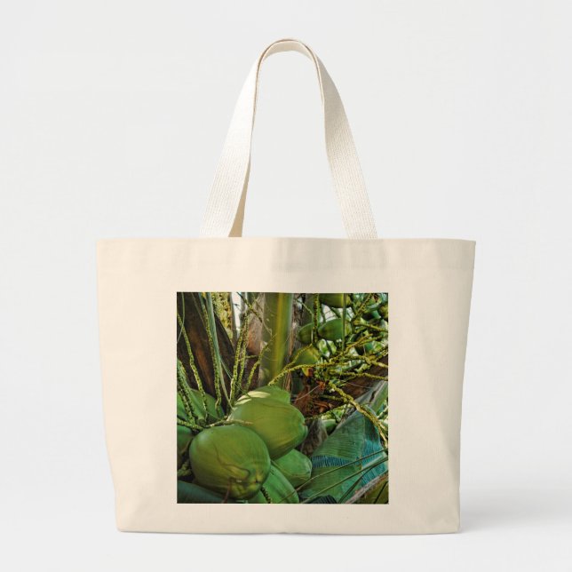 Bolso De Tela Gigante Cocoteros verdes tropicales Isla Palmeras (Frente)