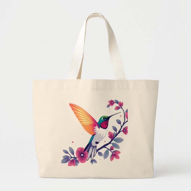Bolso De Tela Gigante Colibrí con flores (Frente)