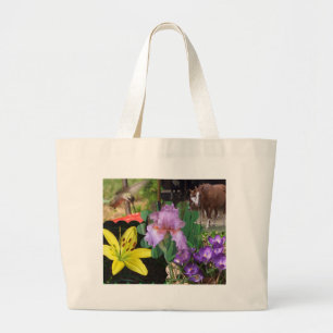 Bolso De Tela Gigante Collage de flores, de caballos, y del colibrí