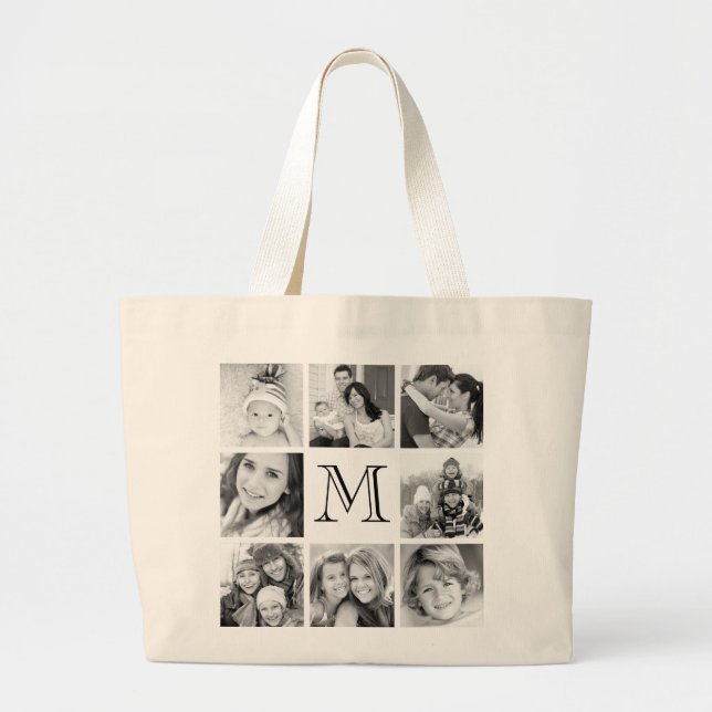 Bolso De Tela Gigante Collage de fotos monograma personalizado (Frente)