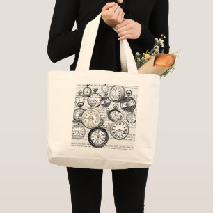 Bolso De Tela Gigante Collage de reloj de bolsillo victoriano Alicia en
