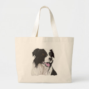 Bolso De Tela Gigante Collie negra y blanca con ojos marrones