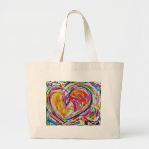 Bolso De Tela Gigante Colorido Corazón de Alegría Arte Tote Bag