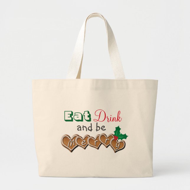 Bolso De Tela Gigante Comer, beber y ser Feliz Navidad (Frente)
