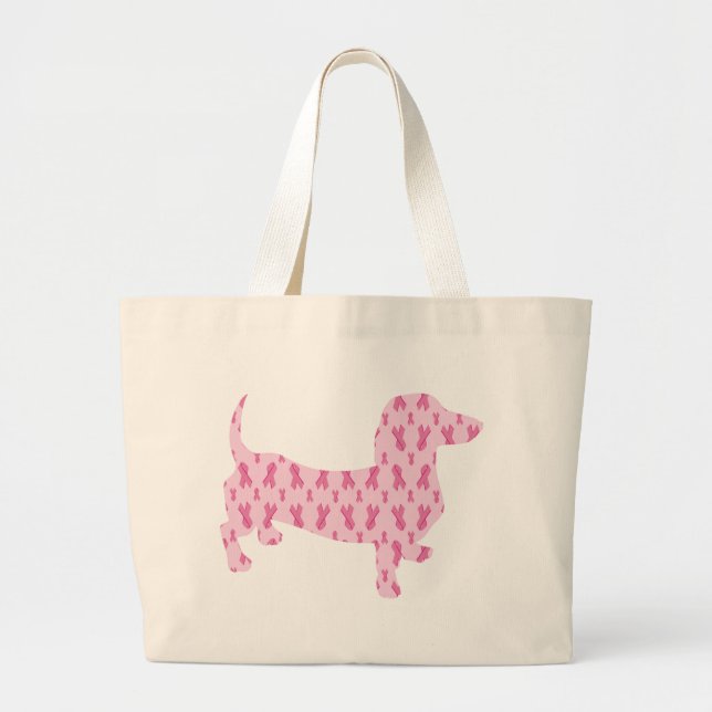Bolso De Tela Gigante Conciencia sobre el cáncer de mama Rosa Dachshund (Frente)