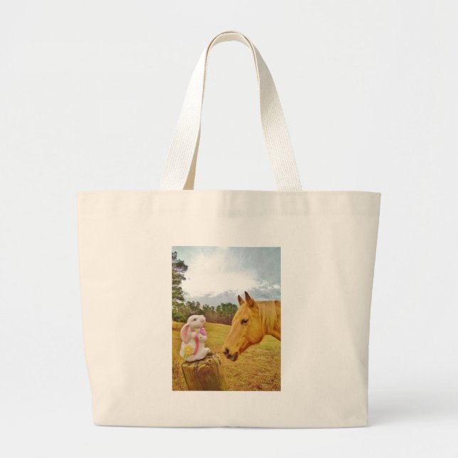Bolso De Tela Gigante Conejo blanco y caballo amarillo (Frente)