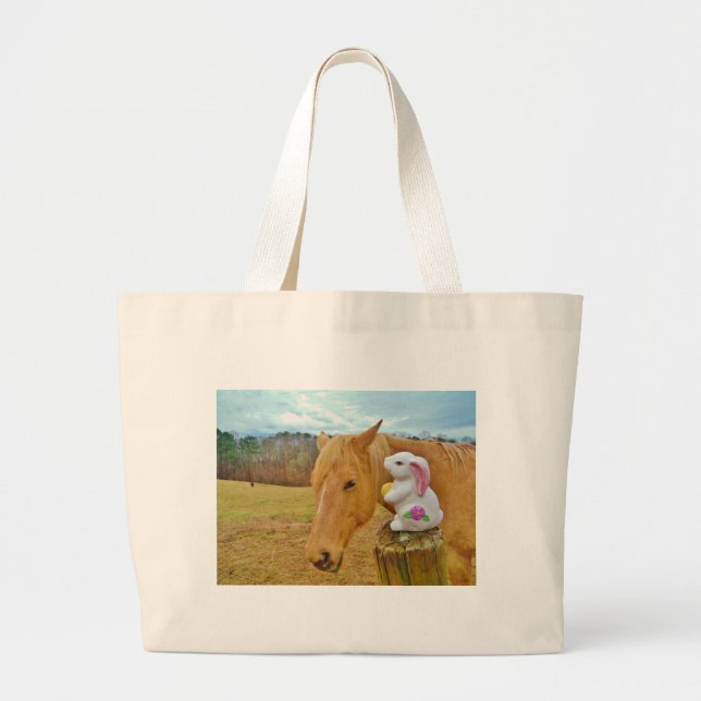 Bolso De Tela Gigante Conejo blanco y caballo amarillo rubio (Frente)