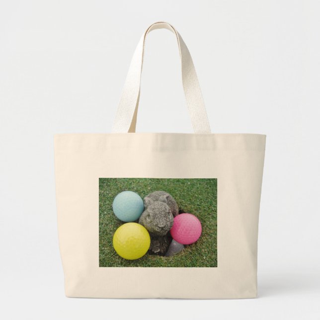 Bolso De Tela Gigante Conejo con huevo amarillo azul rosa (Frente)