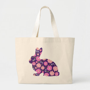 Bolso De Tela Gigante Conejo retro rosa y flores