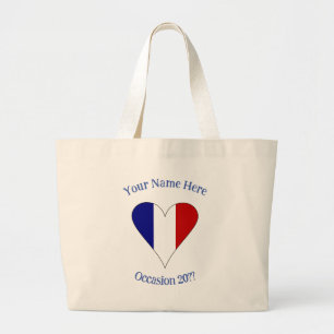 Bolso De Tela Gigante Corazón de Bandera Francesa Azul Personalizado
