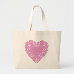 Bolso De Tela Gigante Corazón de encaje rosado