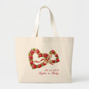 Bolso De Tela Gigante Corazón floral de rosas rojas Corona elegante lind