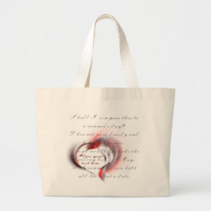 Bolso De Tela Gigante Corazón metalizado con el soneto de Shakespeare 18