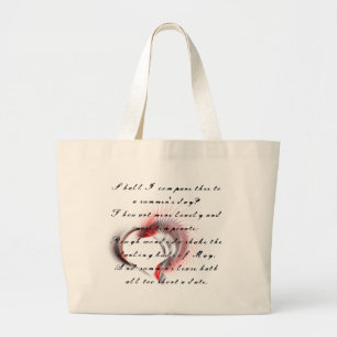 Bolso De Tela Gigante Corazón metalizado con el soneto de Shakespeare 18