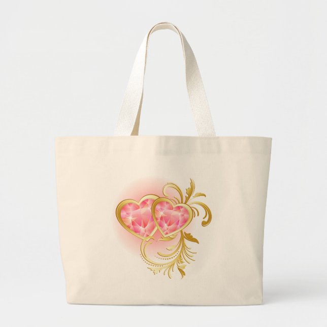 Bolso De Tela Gigante Corazones de joyas rosadas (Frente)