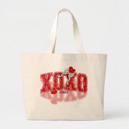 Bolso De Tela Gigante Corazones rojos con brillo XOXO y lazo de impresió
