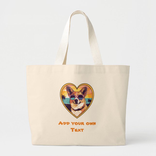 Bolso De Tela Gigante Corgi en la playa (Frente)