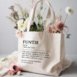 Bolso De Tela Gigante Cota de Definición de Funtie Personalizada<br><div class="desc">Este diseño de cita de definición de Funtie es la forma perfecta de celebrar el vínculo especial que comparte tu hermana con tu hijo como una "Tía Divertida". Este diseño es algo que no solo ilumina su vida, sino que también captura la alegría y el amor únicos que aporta a...</div>